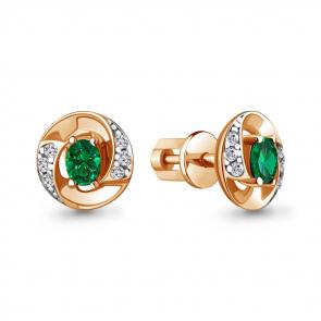 Серьги из золочёного серебра AQUAMARINE с фианитом и гидротермальным изумрудом А49247АГ-п фото