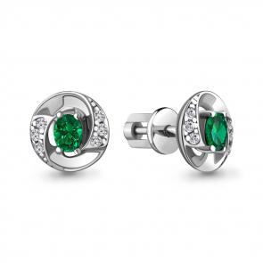 Серебряные серьги AQUAMARINE с фианитом и гидротермальным изумрудом А49247АГ фото