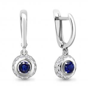 Серебряные серьги AQUAMARINE с фианитом и гидротермальным сапфиром А49249АБ фото
