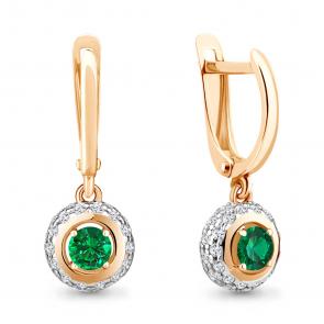 Серьги из золочёного серебра AQUAMARINE с фианитом и гидротермальным изумрудом А49249АГ-п фото