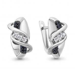 Серебряные серьги AQUAMARINE с фианитом и ювелирным кристаллом А49258АЧ фото