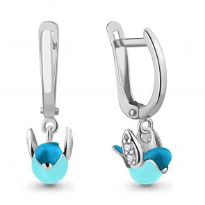 Серебряные серьги AQUAMARINE с фианитом и эмалью А49277А фото