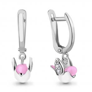 Серебряные серьги AQUAMARINE с фианитом и эмалью А49279А фото