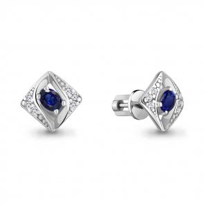 Серебряные серьги AQUAMARINE с фианитом и гидротермальным сапфиром А49295АБ фото