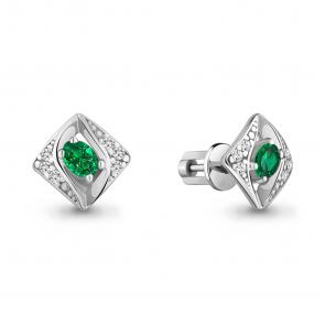 Серебряные серьги AQUAMARINE с фианитом и гидротермальным изумрудом А49295АГ фото