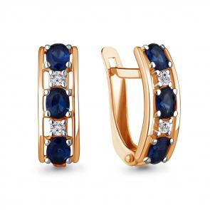 Серьги из золочёного серебра AQUAMARINE с фианитом и гидротермальным сапфиром А49297АБ-п фото