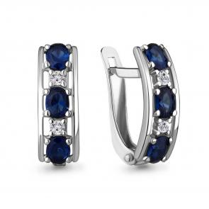 Серебряные серьги AQUAMARINE с фианитом и гидротермальным сапфиром А49297АБ фото