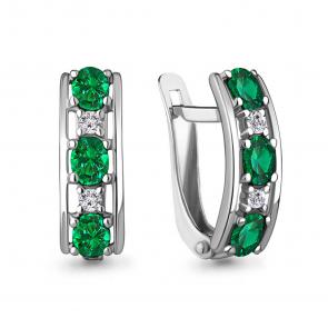 Серебряные серьги AQUAMARINE с фианитом и гидротермальным изумрудом А49297АГ фото
