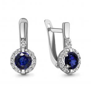 Серебряные серьги AQUAMARINE с фианитом и гидротермальным сапфиром А49301АБ фото