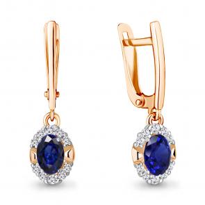 Серьги из золочёного серебра AQUAMARINE с фианитом и гидротермальным сапфиром А49302АБ-п фото