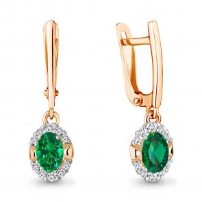 Серьги из золочёного серебра AQUAMARINE с фианитом и гидротермальным изумрудом А49302АГ-п фото