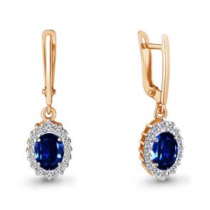 Серьги из золочёного серебра AQUAMARINE с фианитом и гидротермальным сапфиром А49304АБ-п фото