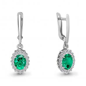 Серебряные серьги AQUAMARINE с фианитом и гидротермальным изумрудом А49304АГ фото