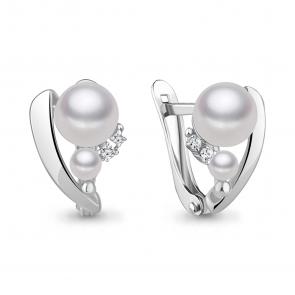 Серебряные серьги AQUAMARINE с фианитом и жемчугом А49323А фото