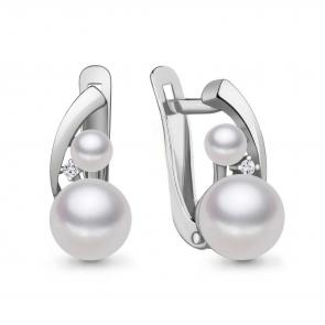 Серебряные серьги AQUAMARINE с фианитом и жемчугом А49324А фото