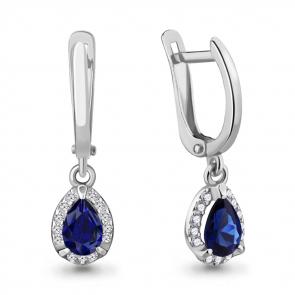 Серебряные серьги AQUAMARINE с фианитом и гидротермальным сапфиром А49342АБ фото