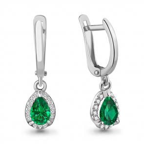 Серебряные серьги AQUAMARINE с фианитом и гидротермальным изумрудом А49342АГ фото