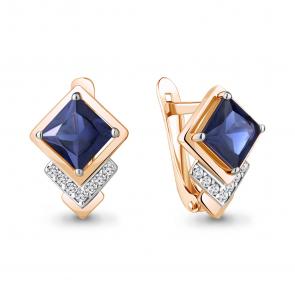 Серьги из золочёного серебра AQUAMARINE с фианитом и гидротермальным сапфиром А49370АБ-п фото