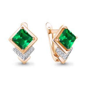 Серьги из золочёного серебра AQUAMARINE с фианитом и гидротермальным изумрудом А49370АГ-п фото
