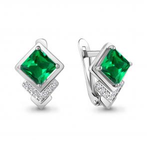 Серебряные серьги AQUAMARINE с фианитом и гидротермальным изумрудом А49370АГ фото