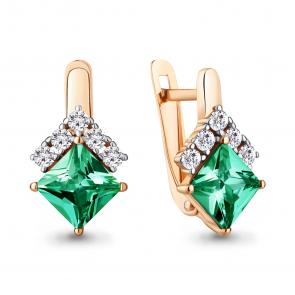 Серьги из золочёного серебра AQUAMARINE с фианитом и гидротермальным изумрудом А49373АГ-п фото