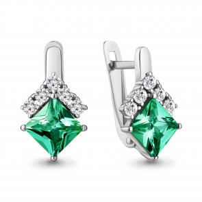 Серебряные серьги AQUAMARINE с фианитом и гидротермальным изумрудом А49373АГ фото