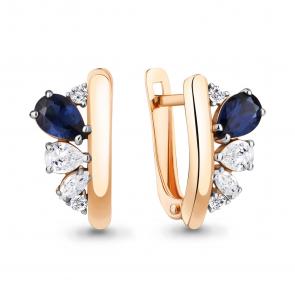 Серьги из золочёного серебра AQUAMARINE с фианитом и гидротермальным сапфиром А49374АБ-п фото