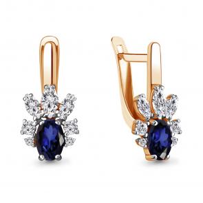 Серьги из золочёного серебра AQUAMARINE с фианитом и гидротермальным сапфиром А49375АБ-п фото