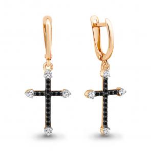 Серьги-кресты из золоченого серебра AQUAMARINE с фианитом и ювелирным кристаллом А49398АЧ-п фото
