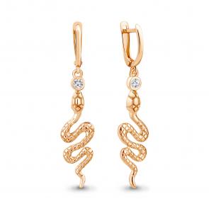 Серьги из золоченого серебра Символ года Змея AQUAMARINE с фианитом А49404А-п фото