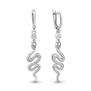Серебряные серьги Символ года Змея AQUAMARINE с фианитом А49404А фото