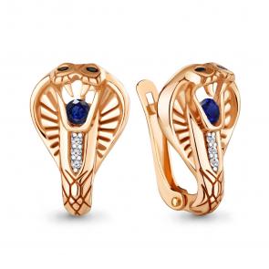 Серьги из золочёного серебра Символ года Змея AQUAMARINE с ювелирным кристалом и гидротермальным сапфиром и фианитом А49406АБЧ-п фото