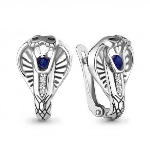 Серебряные серьги Символ года Змея AQUAMARINE с гитротермальным сапфиром, ювелирным кристаллом и фианитом А49406АБЧ фото