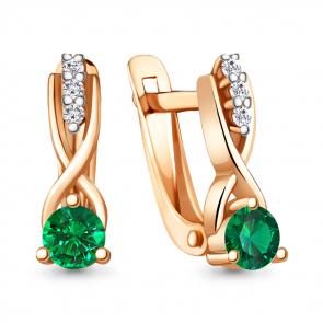 Серьги из золочёного серебра AQUAMARINE с фианитом и гидротермальным изумрудом А49417АГ-п фото