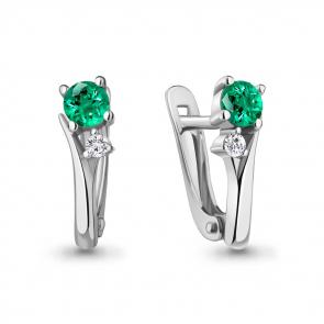 Серебряные серьги AQUAMARINE с фианитом и гидротермальным изумрудом А49418АГ фото
