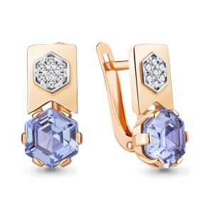 Серьги из золочёного серебра AQUAMARINE с фианитом и танзанитом А49441603А-п фото