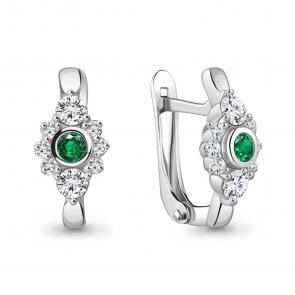 Серебряные серьги AQUAMARINE с фианитом и гидротермальным изумрудом А49459АГ фото
