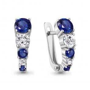 Серебряные серьги AQUAMARINE с фианитом и гидротермальным сапфиром А49460Н фото