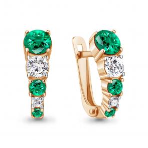 Серьги из золочёного серебра AQUAMARINE с фианитом и гидротермальным изумрудом А49460П-п фото