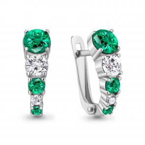 Серебряные серьги AQUAMARINE с фианитом и гидротермальным изумрудом А49460П фото