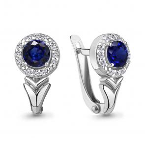 Серебряные серьги AQUAMARINE с фианитом и гидротермальным сапфиром А49461АБ фото