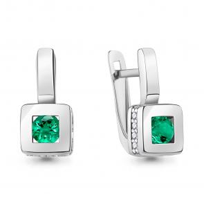 Серебряные серьги AQUAMARINE с фианитом и гидротермальным изумрудом А49462АГ фото