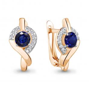 Серьги из золочёного серебра AQUAMARINE с фианитом и гидротермальным сапфиром А49463АБ-п фото