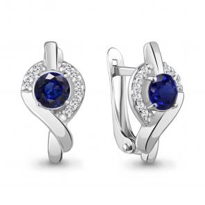 Серебряные серьги AQUAMARINE с фианитом и гидротермальным сапфиром А49463АБ фото