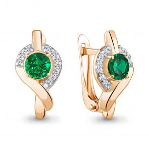 Серьги из золочёного серебра AQUAMARINE с фианитом и гидротермальным изумрудом А49463АГ-п фото