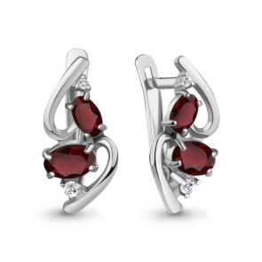 Серебряные серьги AQUAMARINE с фианитом и гранатом А4961303А фото