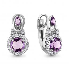 Серебряные серьги AQUAMARINE с фианитом и аметистом А4963004А фото