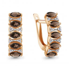 Серьги из золочёного серебра AQUAMARINE с фианитом и кварцем А4964001А-п фото