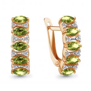 Серьги из золочёного серебра AQUAMARINE с фианитом и хризолитом А4964007А-п фото