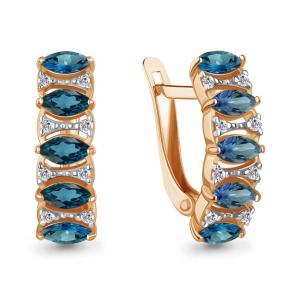Серьги из золочёного серебра AQUAMARINE с фианитом и Лондон топазом А4964008А-п фото
